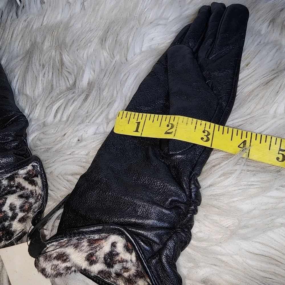 Renees NYC Black Leather Loves With Snow Leopard Lining NWT